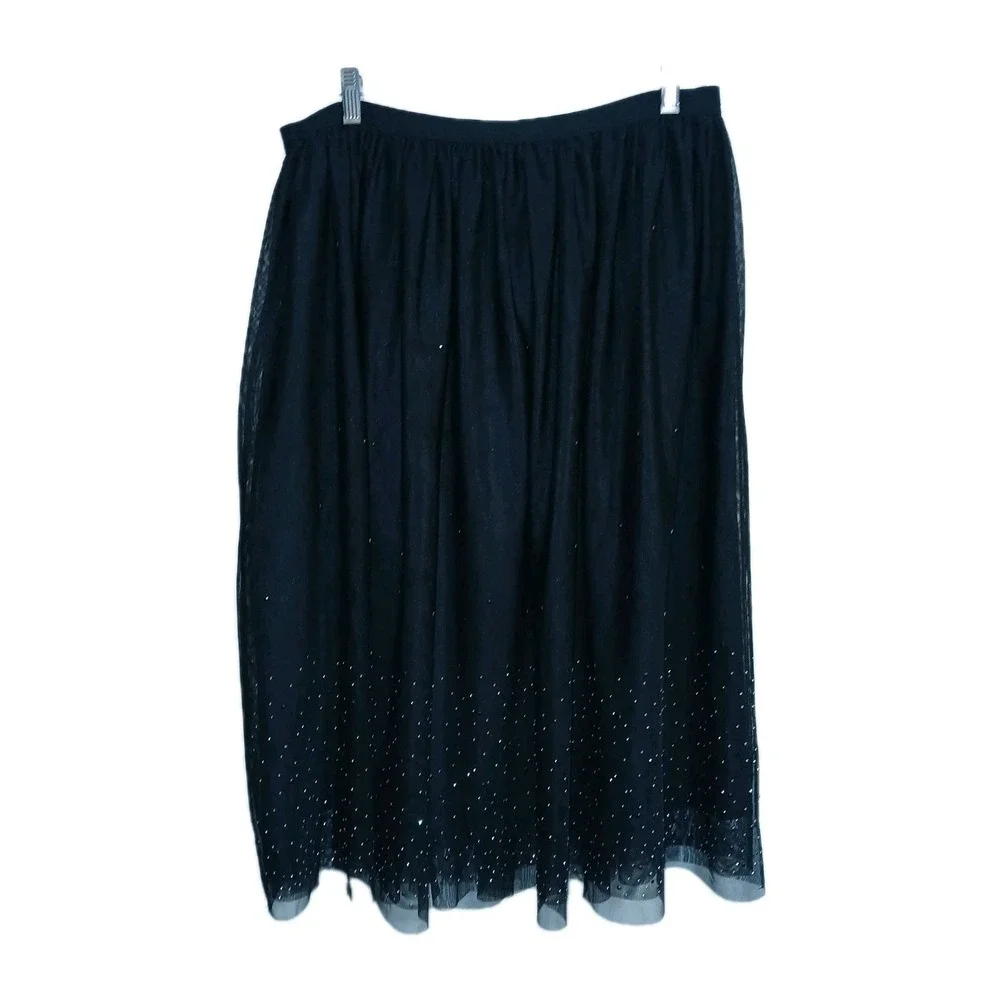 Tulle Women A-Line Skirt Large Black Fairy Frilly Whimsy Princess Event Cocktail